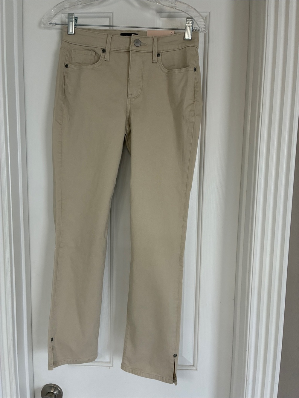 NYDJ Straight Leg Sheri Ankle Riveted Jeans in Light Beige